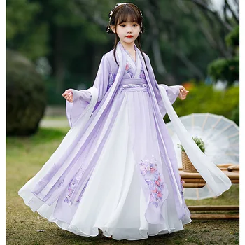 Ķīniešu Stila Meitene Hanfu 2023 Jauns Bērnu Seno Tērpu Cheongsams Super Pasaku High-end garām piedurknēm Tang Uzvalks Qipao Svārki