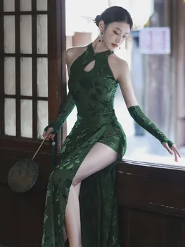 Ķīniešu Stilu, Elegants Qipao Kleita Komplekti Sieviešu Rudens Tradicionālo Orientale Cheongsams Sieviešu Slim Deju Kostīmu Vintage Vestido