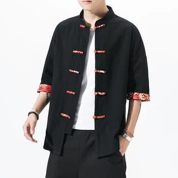 Ķīniešu Stilā ar Īsām Piedurknēm Rudens Ražas Krekls Vīriešu Modes Hip Hop Streetwear Vīriešu Krekls ar Īsām Piedurknēm Blūze, Vīriešu Krekli 5XL