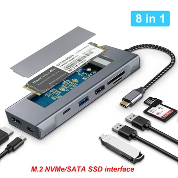 8 In 1 USB C Hub 4K HDMI ar M. 2 NVMe/SATA SSD Lodziņā Interfeiss USB C Adapteris Sadalītāja HUB Doks 100W PD MacBook Pro datorā Gaisa PC
