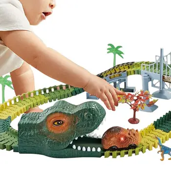 Dinozauru Sacīkšu Auto Sliežu Ceļa Vilcienu Dino Sacīkšu Auto Trasi Ar Elastīgiem Sliežu Dinozauru Dziesmu Rotaļlietas 3-10 Gadiem Bērniem Puzzle Liela Mēroga