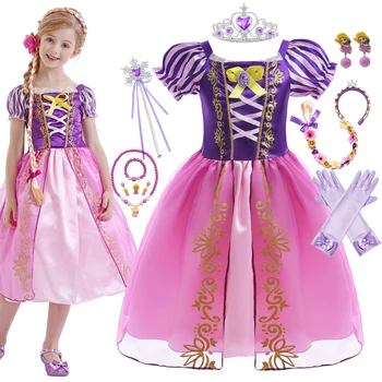 Meitene Rapunzel Kleita Princese Bērniem Tangled Cosplay Kostīms Bērnam Halloween Cosplay Bērniem Ziemassvētku Karnevāla Tērpu, Masku